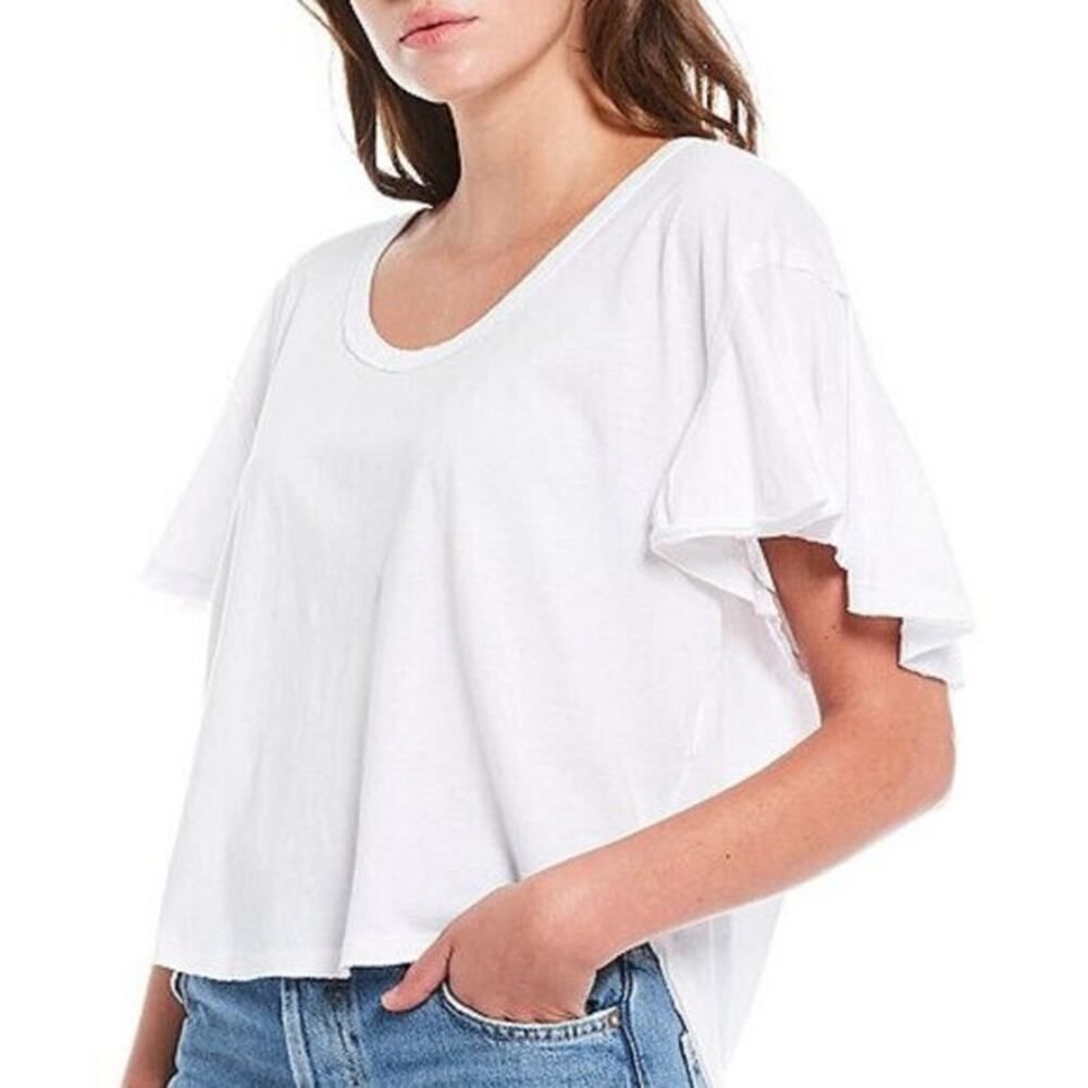 We The Free White Ruffle Sleeve Crop Top
